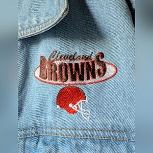 Vintage 1980s Cleveland Browns Blue Denim Men's Jacket Large Sturdy 100% Cotton